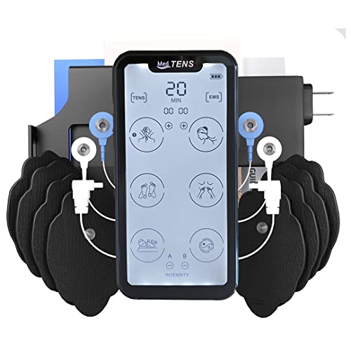 MedTens Tens Unit EMS Muscle Stimulator Touchscreen Rechargeable Tens Machine Device 24 Massage Modes 8 Large Replacement Pads Dual Channel Pain Relief Therapy Pulse Therapy Device