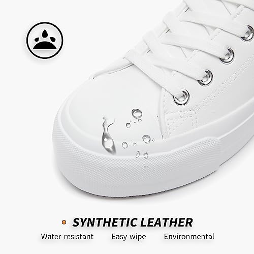 BABUDOG Womens Synthetic Leather Platform Sneakers,White Platform Shoes,Lace-up Tennis Shoes for Women,Comfortable Casual Shoes3