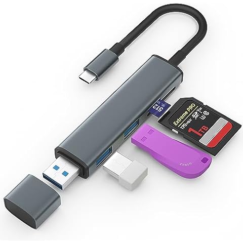 TIANSONG USB 3.0 SD Card Reader with Dual USB Ports, USB C SD Card Reader for iPhone 15/iPad/Mac 4 Ports Read and Write Simultaneously Memory Card Adapter for MacBook Pro/Air iMac Android S23 S22 Cover