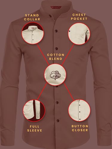 Image of Men's Slim Fit Beige Color Cotton Blend Casual Shirt