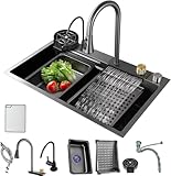 Vidugg Fregadero De Cocina, Acero Inoxidable Fregadero De Cocina con Cascada, Moderno Tarjas Para Cocina de lluvia Volador...