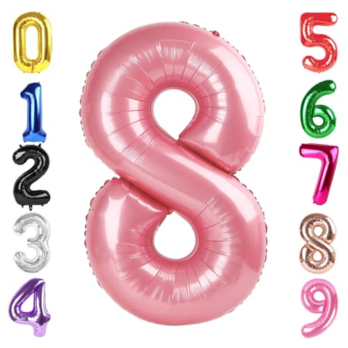 Image of 40 Inch Pastel Pink Number 8 Balloon, 8th Birthday Party Decorations | 40 Inch Pastel Pink inflatable foil number balloons, large birthday decorations for 8th birthday