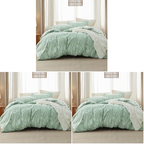 Image of Bedsure Queen Comforter Set - Sage Green Bed Set, 3 Pieces Lightweight Summer Cute Floral Bedding, 1 Soft Reversible Botanical Flowers Comforter and 2 Pillow Shams (Pack of 3)