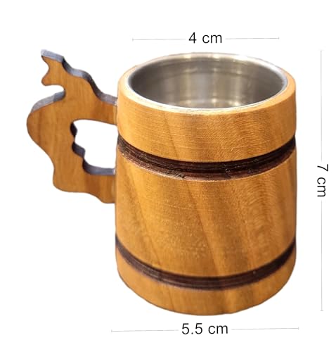 Wooden World - Premium Wooden Alcohol Shot Glass with Metal Insert - Light Brown with Handle - Image 2