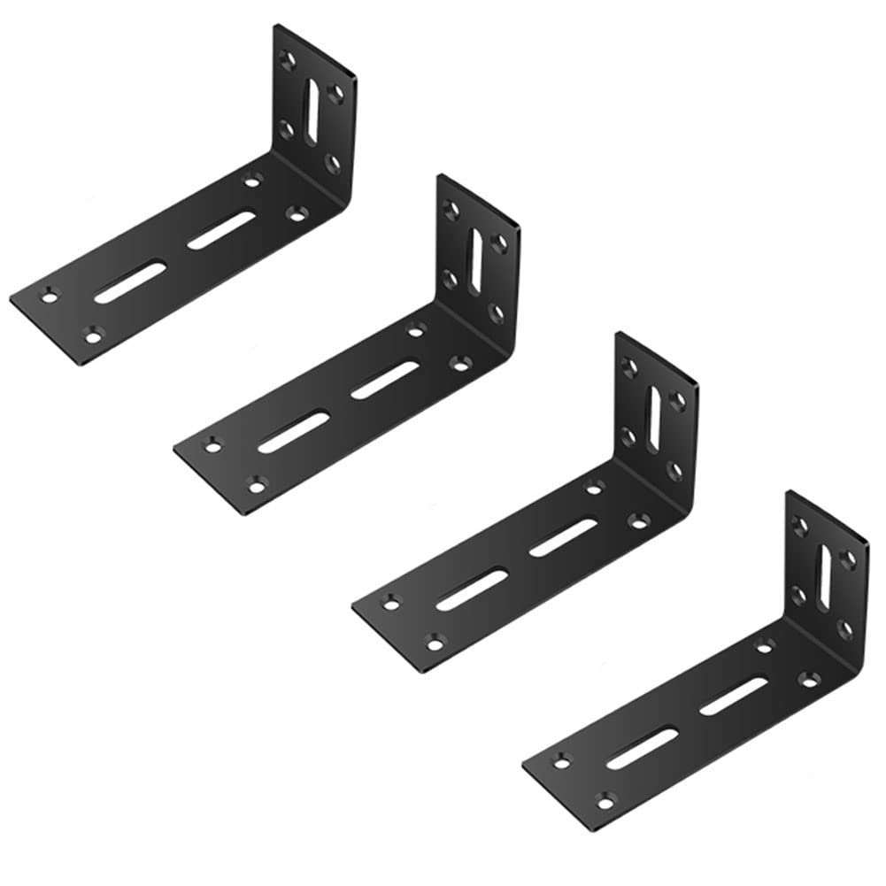 YkendzAdjustable L Corner Braces, Black Slotted Adjustable L Corner Braces, 90 Degree Angle Corner Brace for Wood Shelves Cabinet Furniture Shelf Right Angle Brackets 4 Pieces (Medium)
