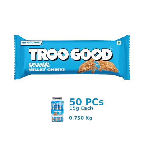 Image of TROOGOOD Millet Chikki Jar (50 Pcs, 15g Each 750g) | Rich in Fibre and Protein | No Added Preservatives and Colours | Sweets | Made with Jaggery | High Energy Nutrition Bars | Office, Kids & Daily Use