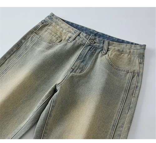 Men Vintage Straight Jeans with Pockets Wide-Leg Pants Casual High Street Denim Trousers3