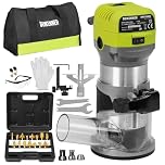 DEWINNER Electric Palm Router Tool, 710W Compact Wood Trimmer with Metal Base, 6 Variable Speeds Router for Woodworking, Trimmer Router with Storage Bag, 15pcs Trim Router Bits for Handwork and DIY