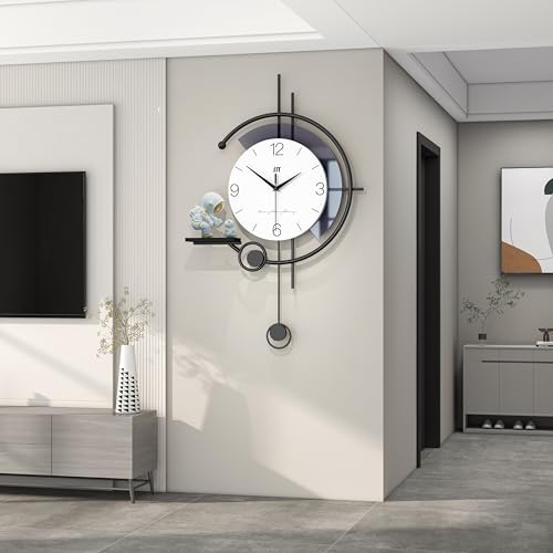 JTWALCLOCK Large Wall Clock for Living Room Decor Modern Decorative Wall Clock with Pendulum for Bedroom Home Office Kitchen 22 Inch Big Silent Unique Clock Battery Operated Non Ticking for House