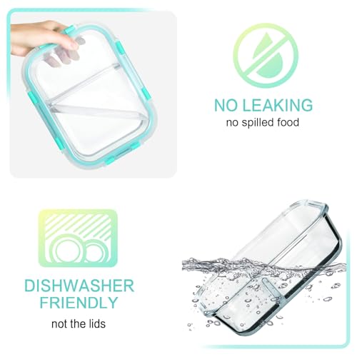 Image of M MCIRCO (WHITE Glass Meal Prep Containers 2 Compartments Portion Control with Upgraded Snap Locking Lids Glass Food Storage Containers, Microwave, Oven, Freezer and Dishwasher (WHITE)