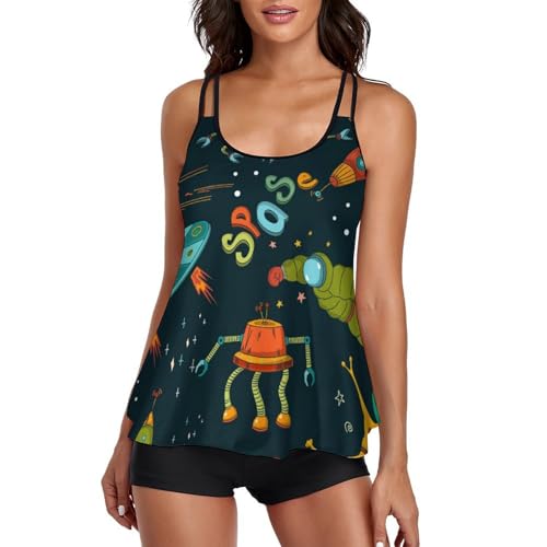Maillot de bain tankini fusée de l'espace imprimé galaxie original avec shorty de plage