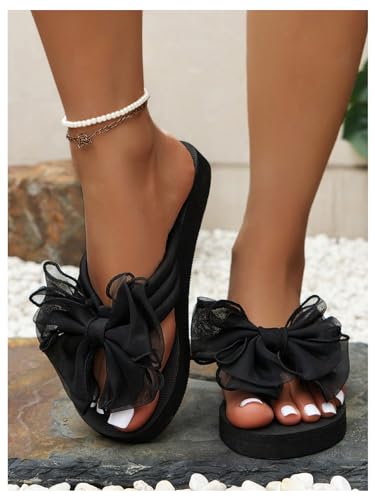 GORGLITTER Women's Bow Flip Flops Beach Flats Sandals 2025 Round Open Toe Slide Shoes2