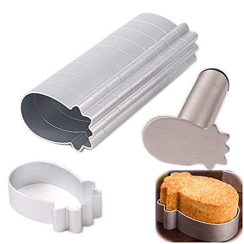 Rectangle Oval Round Flower Square Aluminium Pineapple Cake Molds with Manual Press Stamp Cookie Biscuit Cutter Set for DIY Baking Tools (10pcs Pineapple Molds with Press)