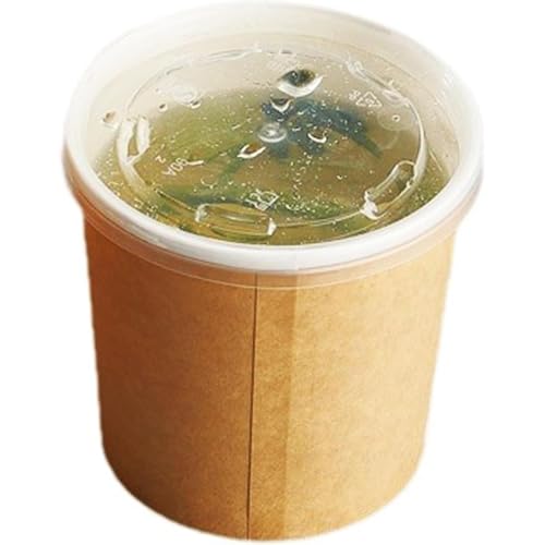 WOHANMU 蓋付き紙スープ容器 使い捨てクラフト紙フードカップ 100個パック 温かい飲み物と冷たい飲み物用 電子レンジおよび冷凍庫対応厚みのある使い捨てクラフト紙ボウル包装箱食品グレードのスーププルーフテイクアウトボックス丸紙蓋付き (ppカバー付き