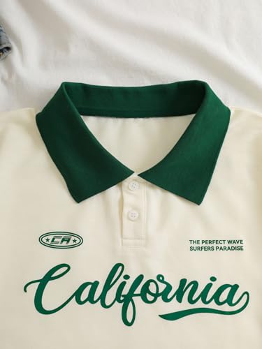 Verdusa Women's Jersey Oversized Shirts Short Sleeve Collared Button Down Graphic Tees Tops3