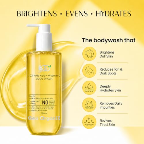 Image of 10X Kojic Acid Body Wash with Vitamin C, Glycolic Acid, Niacinamide & Kakadu Plum Extract | Brightening Body Cleanser for Tan Removal, Dark Spots | Paraben Free | Men & Women | 300ml