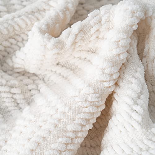 Battilo Home White Throw Blanket For Couch, Knit White Blanket Throw Versatile For Chair, Super Soft Warm Decorative Ivory Blanket With Tassels For Bed, Sofa And Living Room, 50" X 60" #TOP6