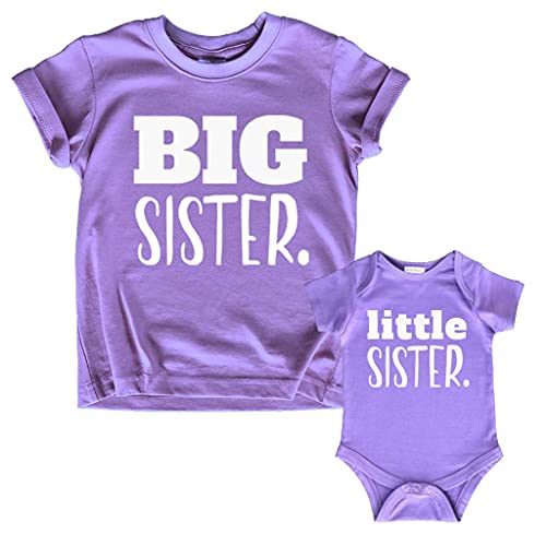 Image of Unordinary Toddler Big Sister Little Sister Matching Outfits Shirt Gifts Girls Newborn Baby Set (Purple, Kid (2Y) / Baby (1-3M))