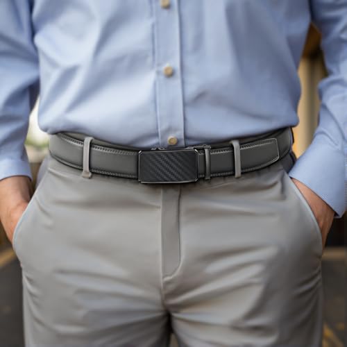 Image of KEMISANT Men Belt 2 Pack, Leather Ratchet Belt Easy Click Slide For Men 1 3 /8 inch,Cut for Fit