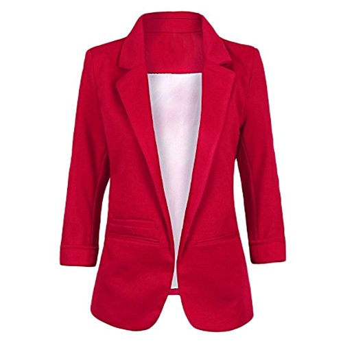 Face N Face Women's Cotton Rolled Up Sleeve No-Buckle Blazer Jacket Suits Large Wine Red