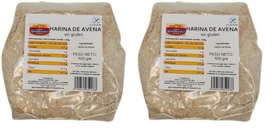 Guillermo | Harina de avena SIN GLUTEN - 500 g. | Para personas celíacas | 100% vegana | Libre de alérgenos | Perfecta para pan o repostería (Paquete de 2)
