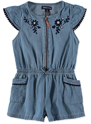 Limited Too Girls' Toddler Romper, Flower Cross Hatch Denim Light Blue Denim, 2T
