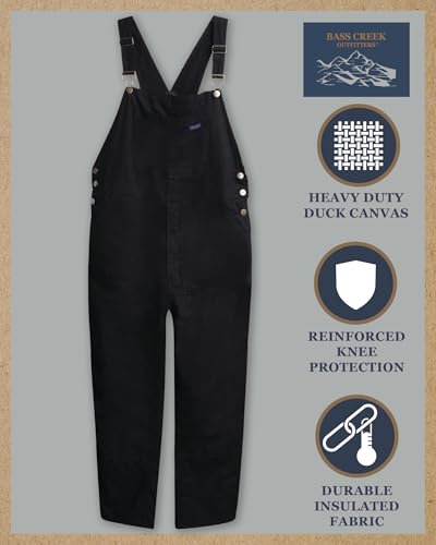 Bass Creek Outfitters Mens Bibs Overalls - Heavy Duty Duck Canvas Safety Workwear Insulated Bibs Overalls for Men, Size X-Large, Black