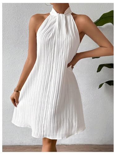 Image of Floerns Women's Pearl Beaded Halter Twist Sleeveless Tie Back Dress A Line Dress