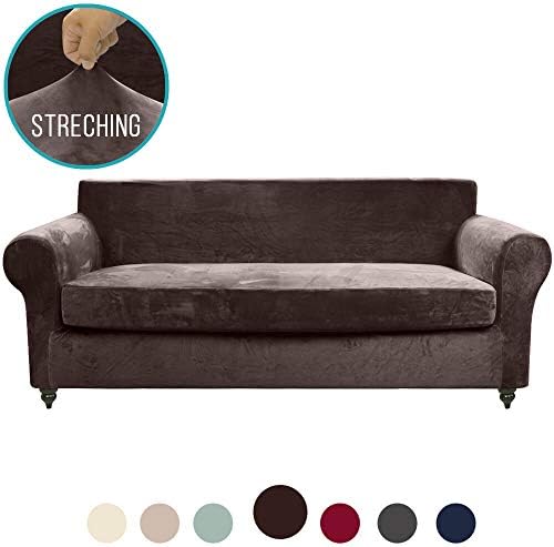 MOYMO 2-Piece Stretch Velvet Couch Cover, High Stretch Couch Slipcovers for 3 Cushion Couch, Couch Covers for Sofa, Living Room, Dogs, Sofa/Couch Slipcover(Sofa:Grey)