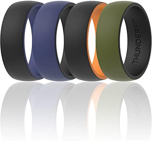 ThunderFit Silicone Wedding Ring/Engagement Band - for Men - 4 Pack 2 Layer Round Silicone Rings