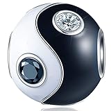 Yin Yang Charms Black and White Enamel with CZ, 925 Sterling Silver Chinese Tai Chi Like Soccer Ball