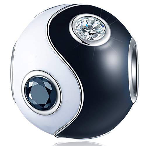 Yin Yang Charms, Enamel Black White with CZ, Fit Pandora Chinese Bracelet by EMOSTAR - Used condition - US$18.15
