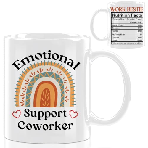 Emotional Support Office Coffee Mug, Coworker Gifts for Women, White Ceramic Mugs, Coffee Cups for Cold Hot Drinks Coworker Leaving, Goodbye Gifts for Coworkers, Work Bestie, Boss Female, 12OZ