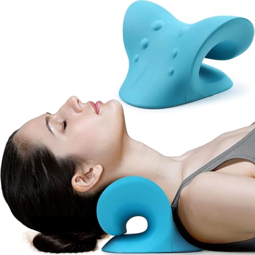 Image of Ergonomic Cervical Neck Support Pillow, Neck Stretcher for Pain Relief, Cervical Traction Pillow for Neck & Shoulder Relaxation, Foam Neck Support for Home, Blue