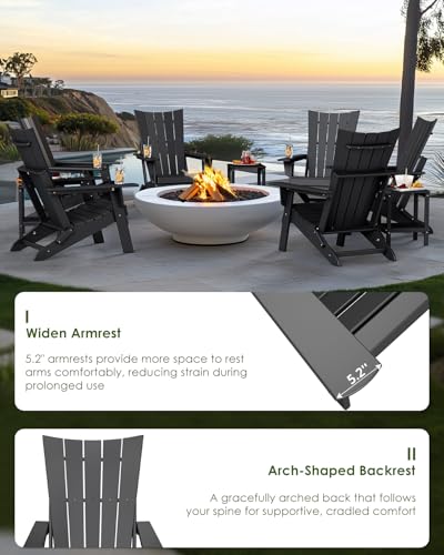 GREENVINES Folding-Adirondack-Chairs-Set-of-2 | HDPE Plastic | Arch Series | Fire Pit Chair | with Connecting Tray | Removable Table | All Weather | for Outdoor Patio Deck Poolside | Black — view 6