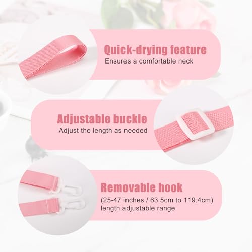 Image of 2pcs Shower Lanyard with 2 Hooks for Mastectomy Drain Holder, Pink Post-Mastectomy Must Haves Mastectomy Gifts for Women Drainage Bulbs After-Surgery Recovery Management Rope Clips Accessories