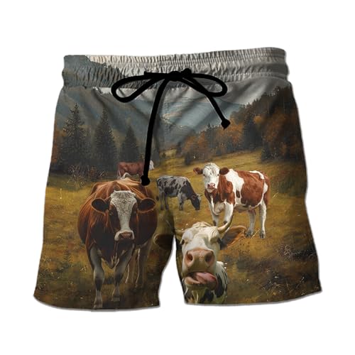 EVERLAST × Vulture COW PATTERN TRUNKS Red Angus Mens Swim Trunks - Cow Cattle Swimming Trunk for Men