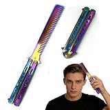 Peine Plegable de Acero Inoxidable, Peine de Bolsillo para Cabello y Barba, Diseño Duradero y Portátil, Peine para Hombre – 22 cm – Titanio Arcoíris