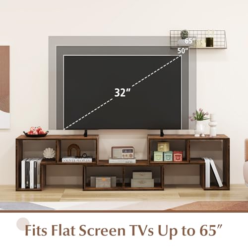 Image of Giantex Free-Combination TV Stand for Bedroom - Entertainment Center for 50 55 60 65 Inch TV, 3-Piece Media Console Table with Storage Cubes, Deformable Open Storage Bookcase Shelf (Brown)
