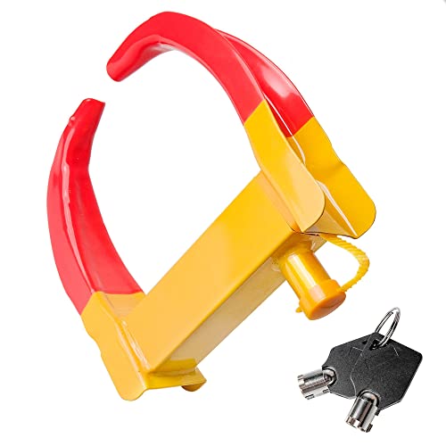 WeeGoo Wheel Clamp Heavy Duty Wheels Lock, Security Anti Theft Wheel Clamp Lock, Tyre Locks with 2 Keys, Car Wheels Clamp for Caravan, Trailer, Vans, Motorhome (Yellow/Red)
