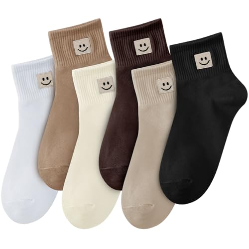 COZYOFFI Women Ankle Socks Cute: 6 Pairs Funny Smile Face Gifts Socks - Cotton Sock for Low Cut Shoes