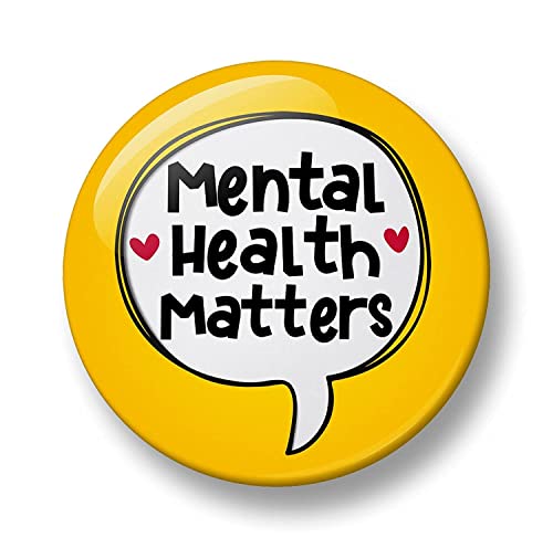 Mental Health Matters Pin Badge, 32mm, Awareness Badges, Self Care, Mental Wellness Button Badge, Autism Badge (Yellow)