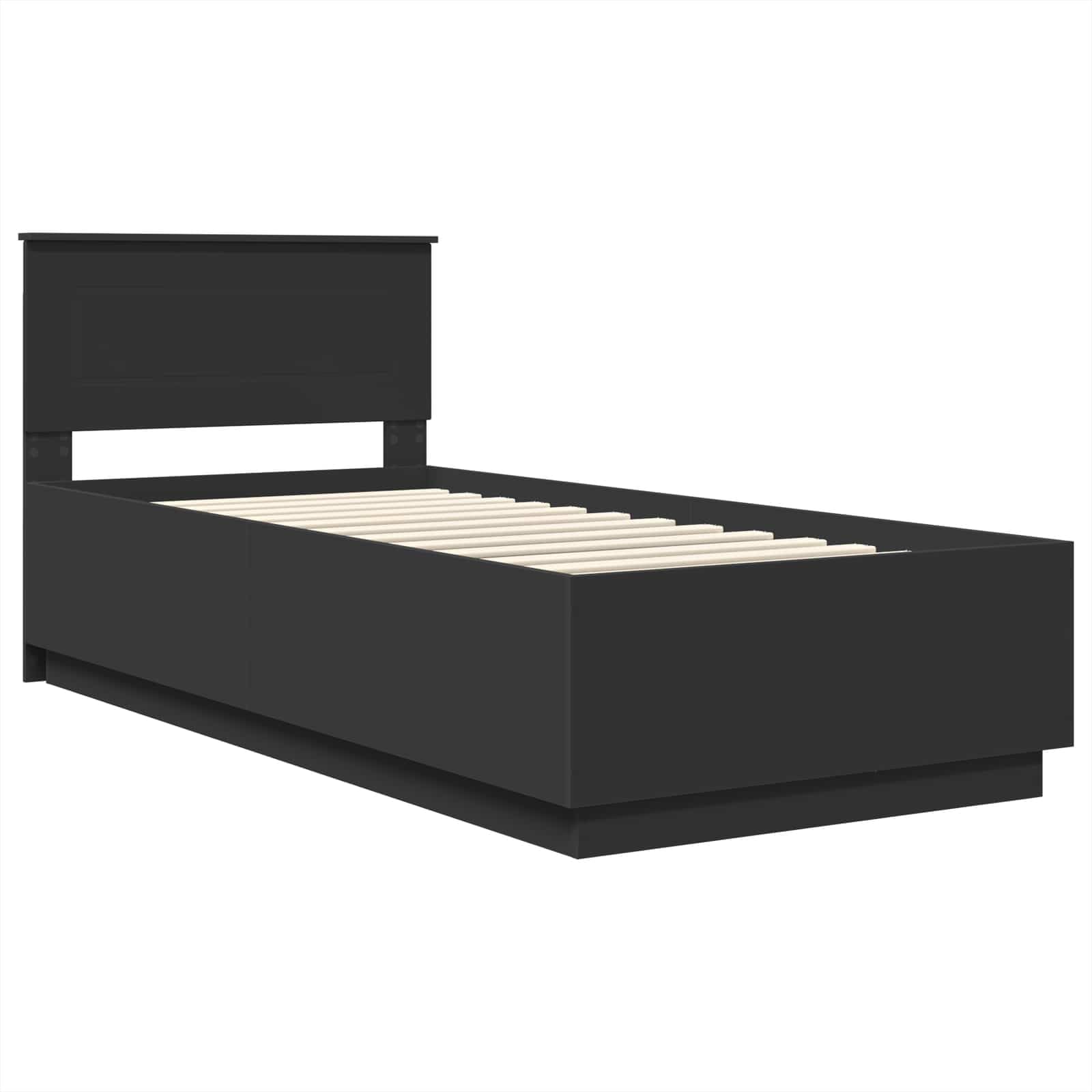 Telaio letto con testiera nera 100 x 200 cm, in legno regolabile, porta USB, montaggio a parete, per camera da letto e soggiorno moderno