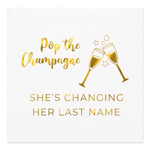 Pop the Champagne Napkins 100 Pack Gold Foil Cocktail Napkins 5 x 5 Inch Disposable Wedding Beverage Napkins for Bridal Shower Engagement Bachelorette Party Decorations