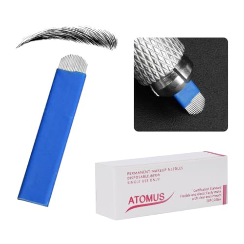 ATOMUS 50 agujas de microblading 18U desechables para tatuar cejas, microblading Pen agujas de maquillaje permanente (18 pines)