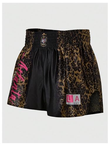 GORGLITTER Short masculino leopardo Muay Thai gráfico cintura elástica anime treino boxe shorts, Pre