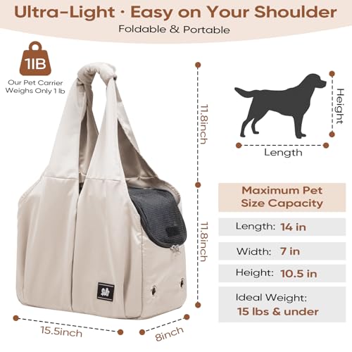 Dog Purse Carrier for Small Dogs, Cats, and Puppies – Soft-Sided Travel Pet Tote Bag with 4 Large Pockets, Foldable, Lightweight, Fits Pets up to 15 lbs, for Travel, Outings (Beige) - Image 3