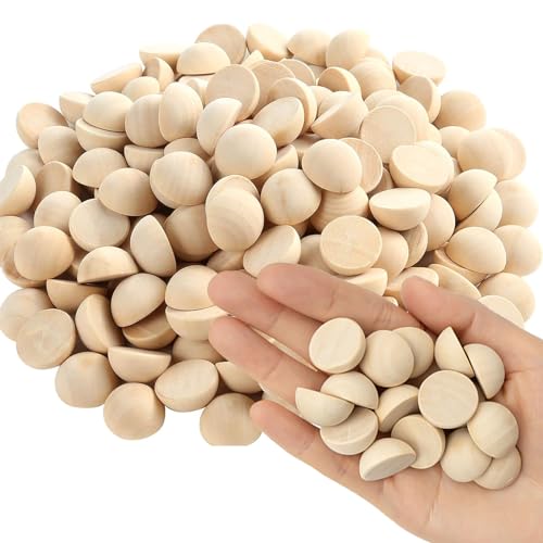 EULAPGOE 200 Piezas 15mm Medias Bolas de Madera Naturales, Mini Bolas Divididas para Manualidades, Proyectos de Bricolaje, Adornos y Suministros para Festivales