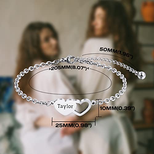 Personalized 2/3/4 Pieces Set of Stainless Steel Heart Shape Necklace/Bracelet Custom Engraved Names Gift for Mother Daughter Sister Best Friend2