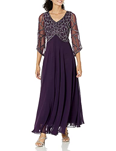 J Kara Women's Petite 3/4 Sleeve Geo Beaded Gown